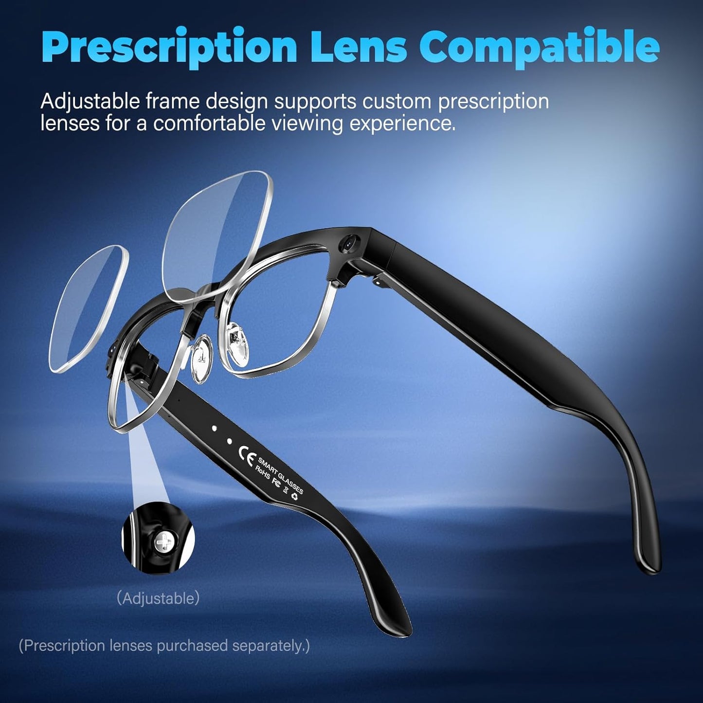 SGUKZF AI Smart Glasses with 4K Camera & Bluetooth Audio