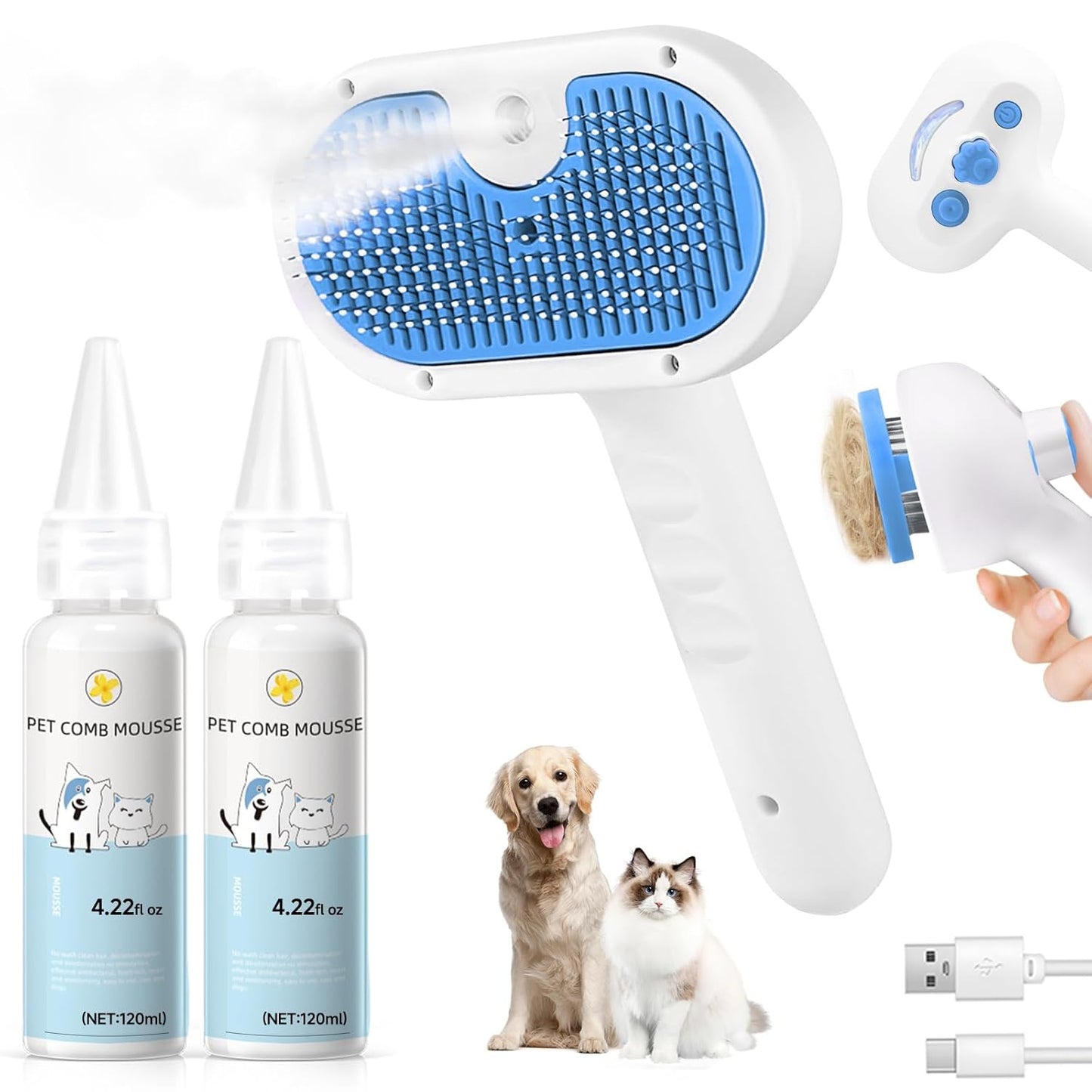 Pet Steam Brush for Dogs & Cats – Mist Grooming Deshedding Comb