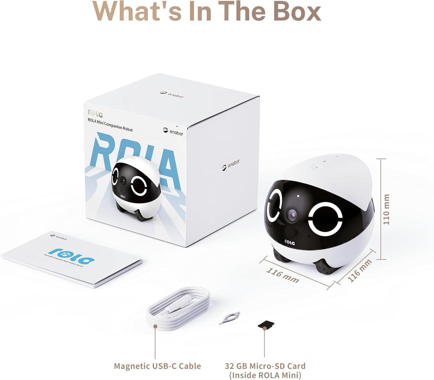 Enabot EBO ROLA Mini Smart Pet Camera Robot box contents