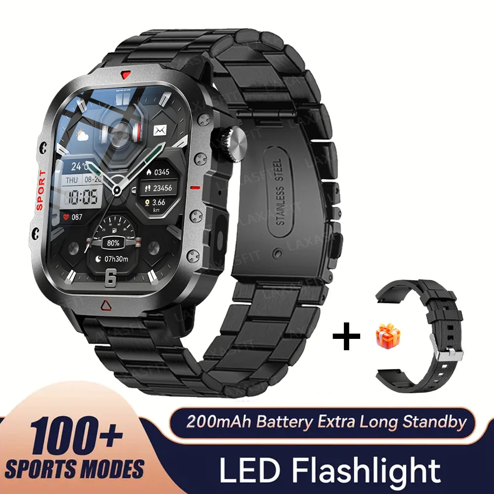Sports Smart Watch Men'S Outdoor Sports Fitness Tracker Health Monitor LED Flashlight 2.01β Bluetooth Talk Smart Watch