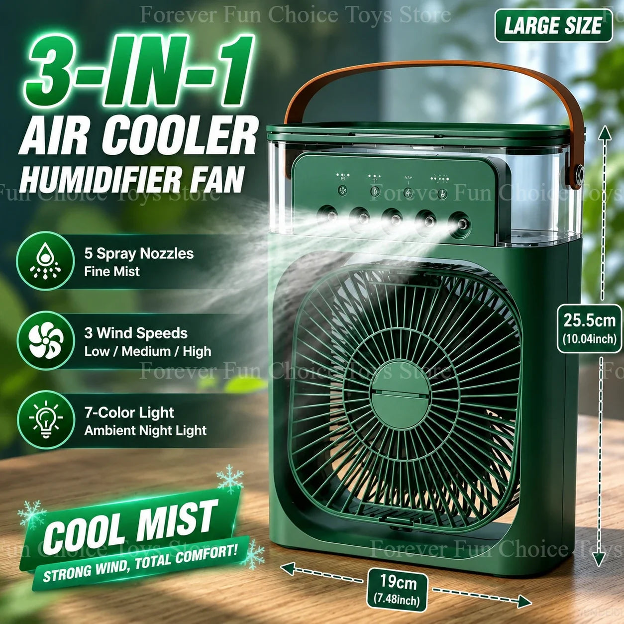 Portable 3-in-1 Cooling Mist Fan with LED Night Light