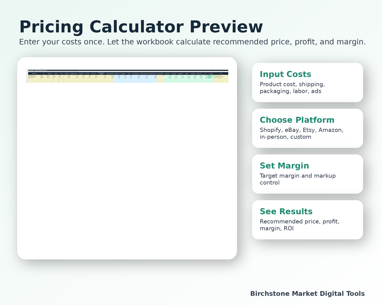 Pricing Calculator Workbook for Online Sellers