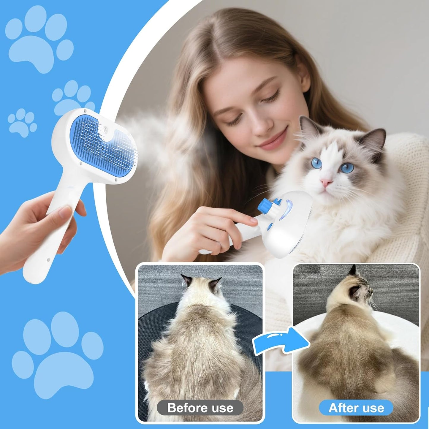 Pet Steam Brush for Dogs & Cats – Mist Grooming Deshedding Comb