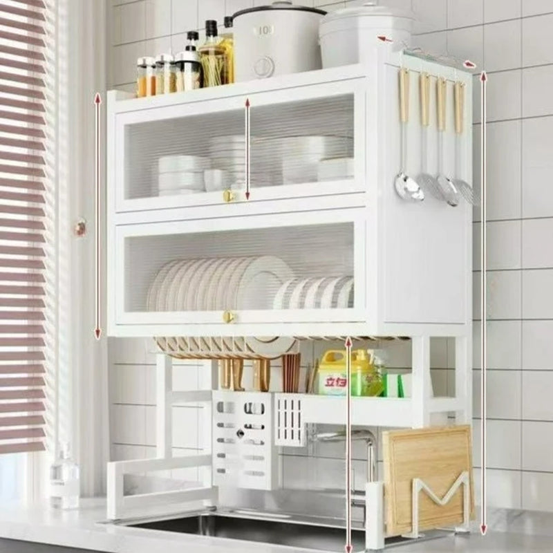 Over-the-Sink Dish Drying Rack with Dustproof Cabinet Doors
