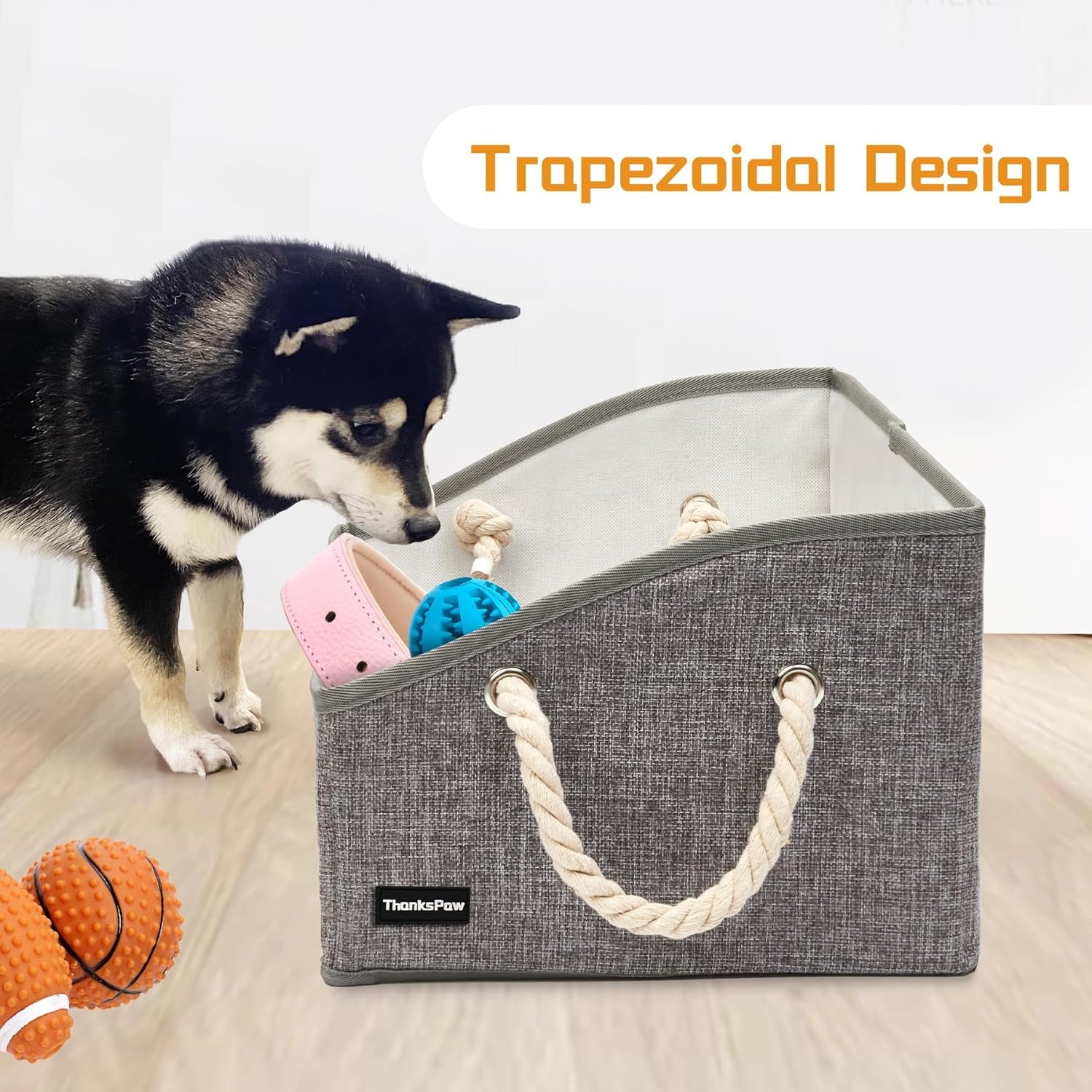 Dog Toy Box, Large Dog Toys Storage with Handle, Fabric Trapezoid Dog Toy Bin, Collapsible Basket Chest Organizer, Perfect for Pet Toys, Blankets, Dog Toys and Accessories