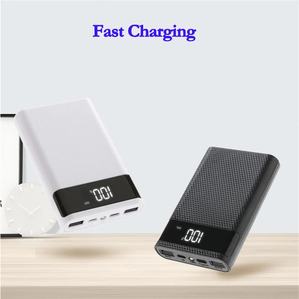 18650 Battery DIY Power Bank Case Charge Storage Box 5V Dual USB Type C Android Micro USB Interface for Smart Phone 4Pcs Battery