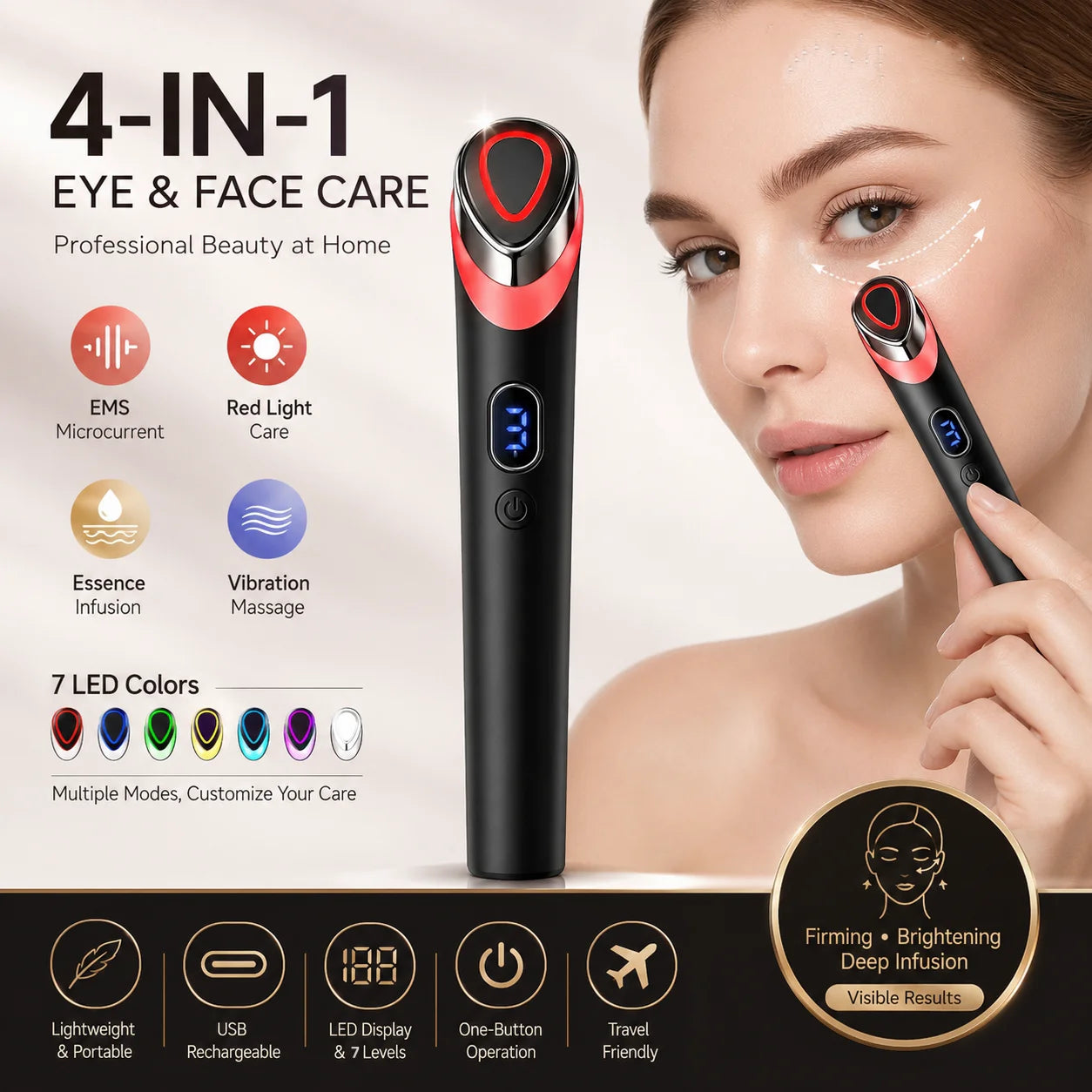 7-Color LED Facial Massager Beauty Device – Pink Gift Box