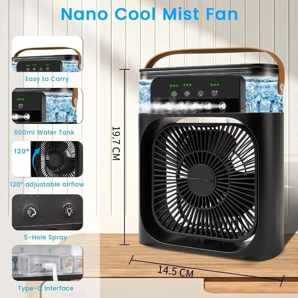 Portable 3-in-1 Cooling Mist Fan with LED Night Light