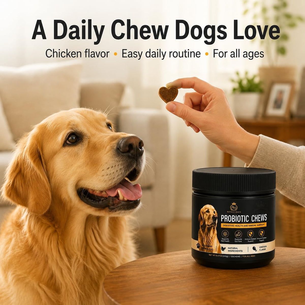 Probiotics for Dogs – Digestive Health & Gut Support – Supports Healthy Digestion, Immune System, Gas & Bloating Relief – Soft Chews for Small, Medium & Large Dogs – 120 Chews