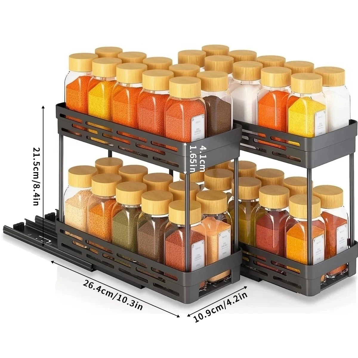 Large Capacity Seasoning Spcie Jar Racks Pull-Out 2 Layers Plastic Storage Rack Multi-Purpose Kitchen Organizer Cabinet Shelf