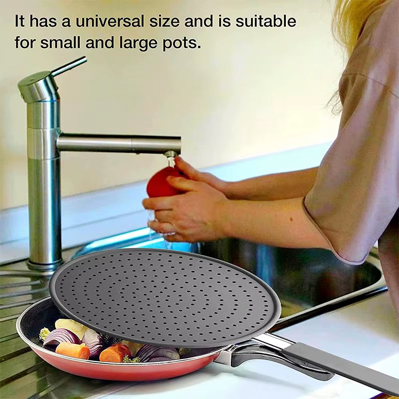 Silicone Kitchen Splatter Screen with Handle Heat-Resisting Oil Splash Guard Drain Board Cover Kitchen Frying Pan Lid