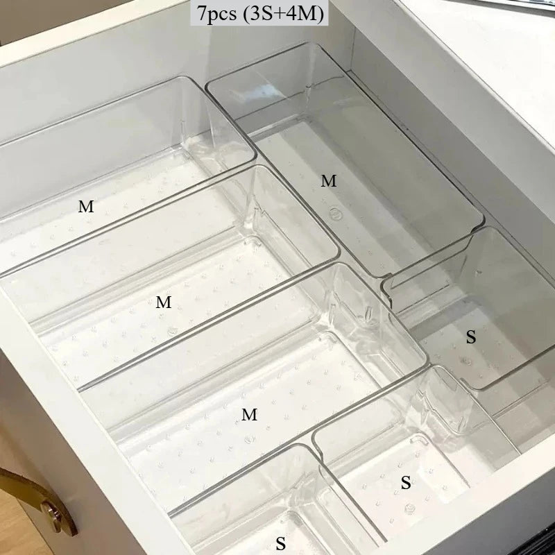 7 Pcs Set Drawer Divide Desktop Storage Box Cosmetics Storage Toolbox Underwear Socks Partition Sorting Transparent Storage Rack
