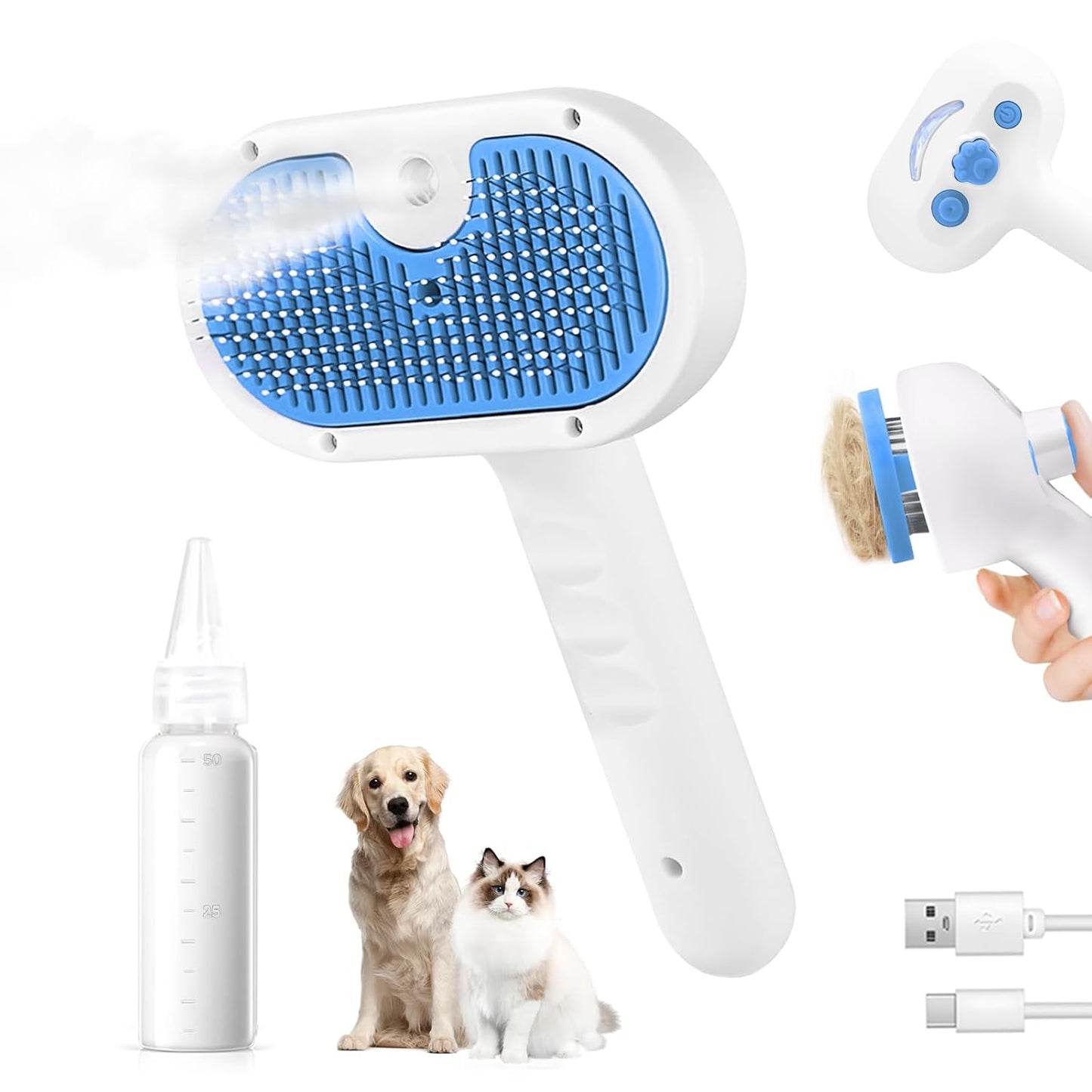 Pet Steam Brush for Dogs & Cats – Mist Grooming Deshedding Comb