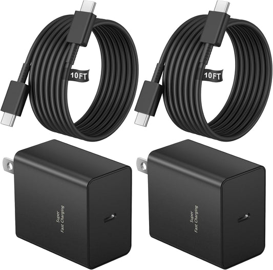 45 W Type C Charger Fast Charging,2Pack USB C Fast Charger Adapter & 10FT Long USB C to USB C Cable,45W USB C Android Phone Charger for Galaxy S24/S23/S22 Ultra/Plus/Note 20/S20/S21(Black)