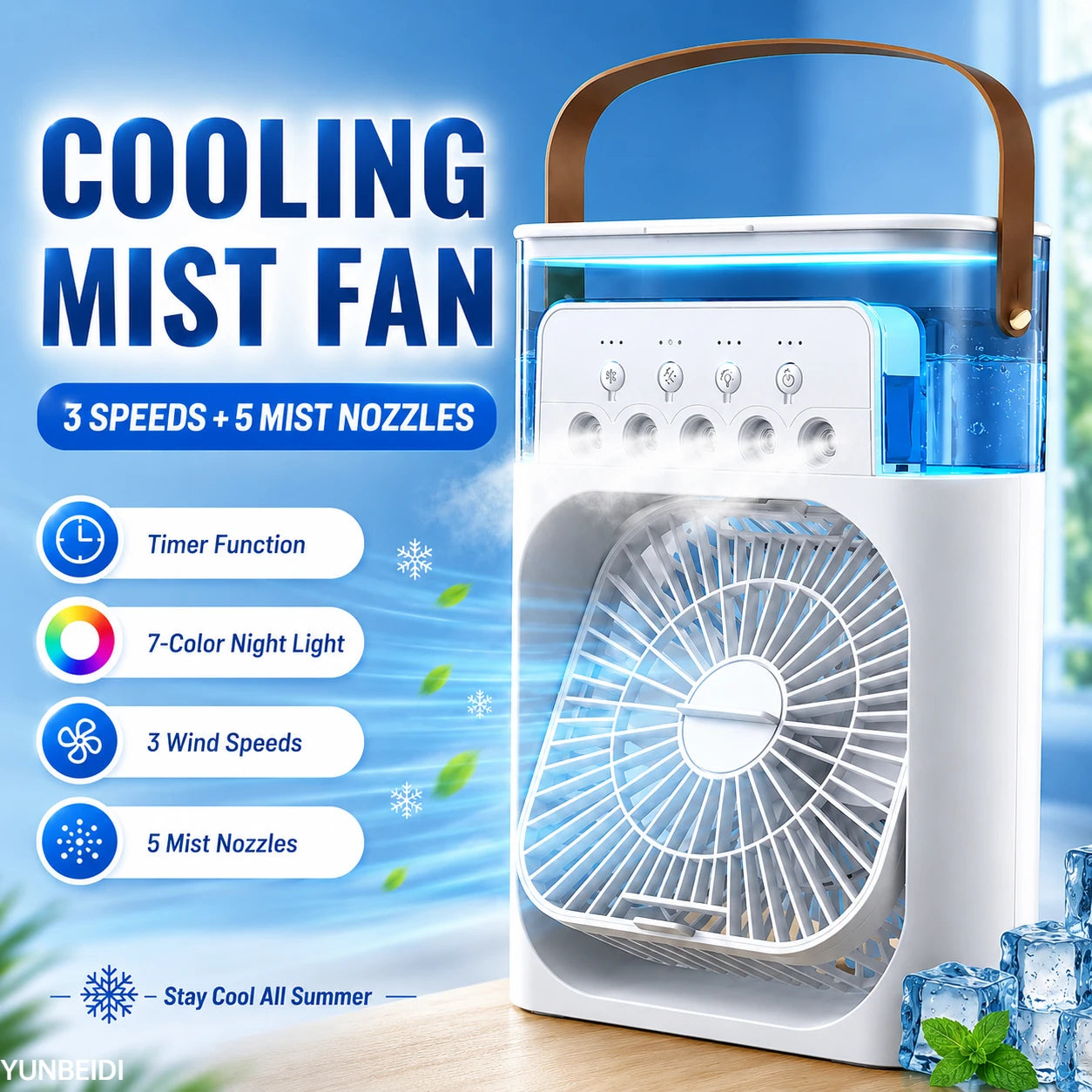 Portable 3-in-1 Cooling Mist Fan with LED Night Light