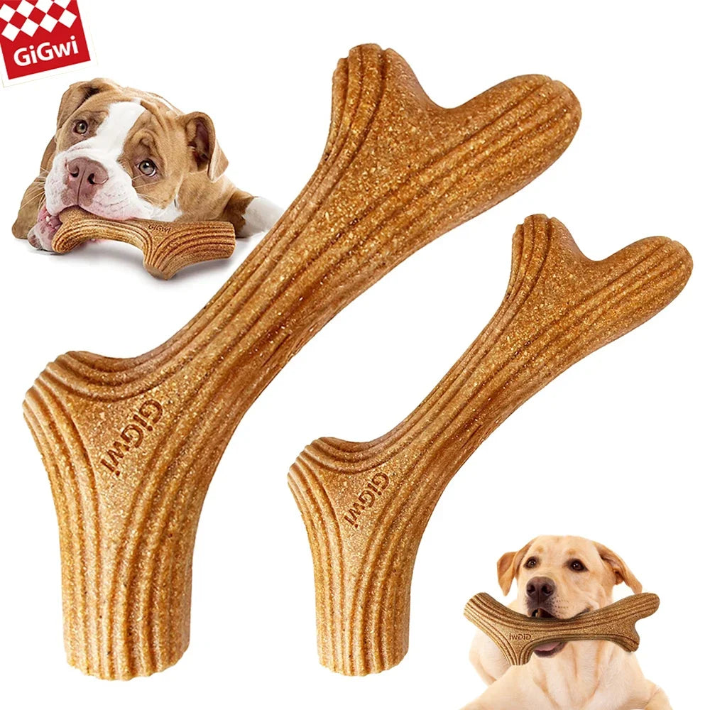 Gigwi Dog Chew Toys Real Wooden Deer Antlers for Aggressive Chewers Large Dog Chewing Indestructible Tough Durable Pet Toys Gift