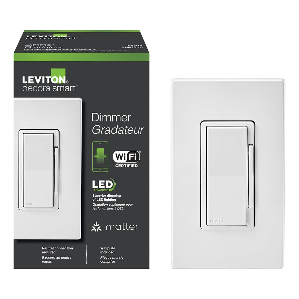 Decora Smart Switch, Wi-Fi, Works with Matter, Alexa, Google Assistant, Apple Home/Siri & Wired or Wirefree 3-Way, Neutral Wire Required, D315S-1RW, White