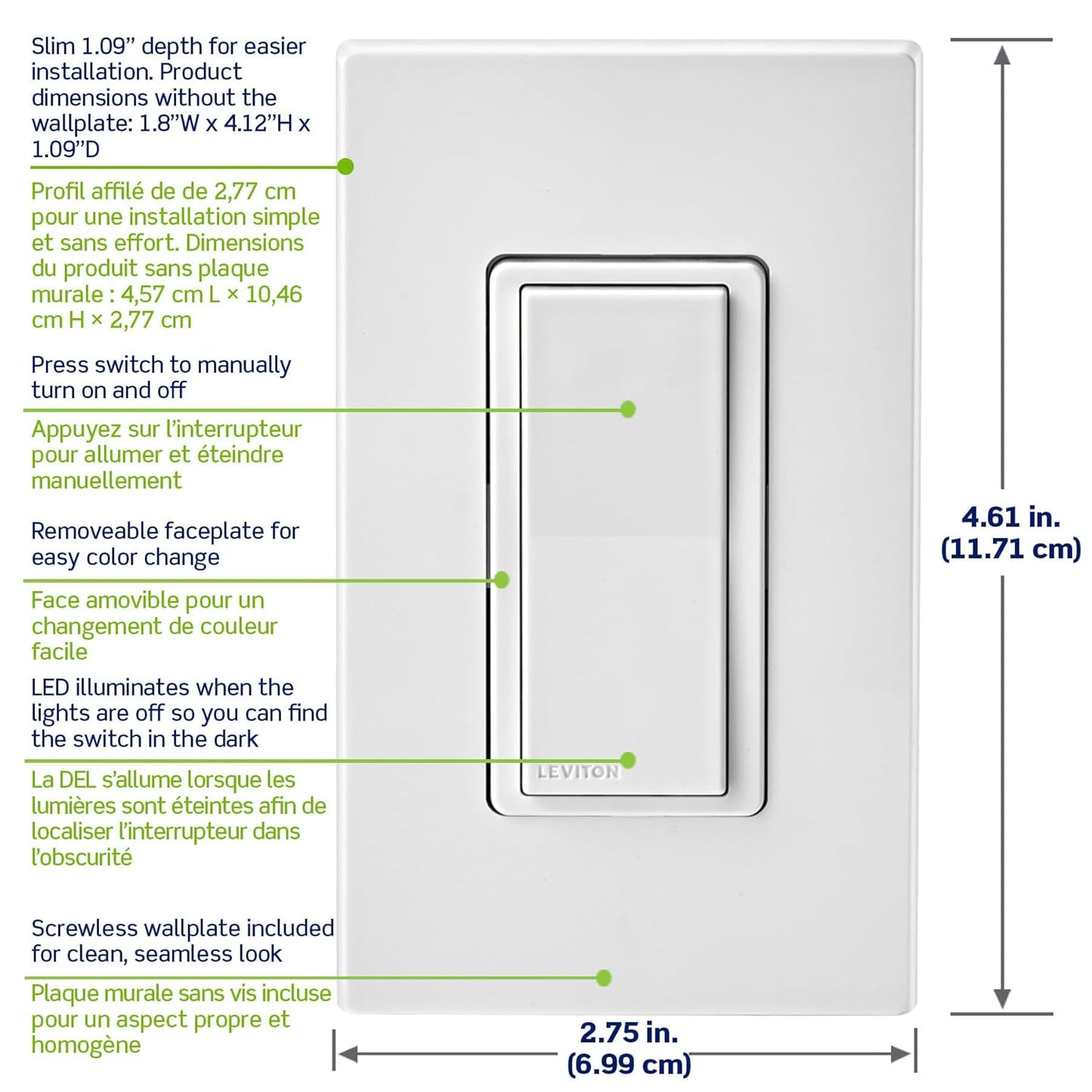 Decora Smart Switch, Wi-Fi, Works with Matter, Alexa, Google Assistant, Apple Home/Siri & Wired or Wirefree 3-Way, Neutral Wire Required, D315S-1RW, White