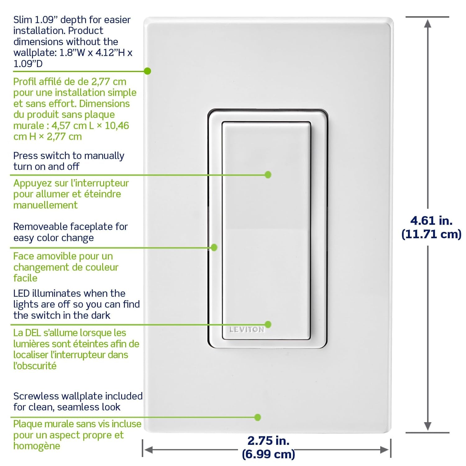 Decora Smart Switch, Wi-Fi, Works with Matter, Alexa, Google Assistant, Apple Home/Siri & Wired or Wirefree 3-Way, Neutral Wire Required, D315S-1RW, White