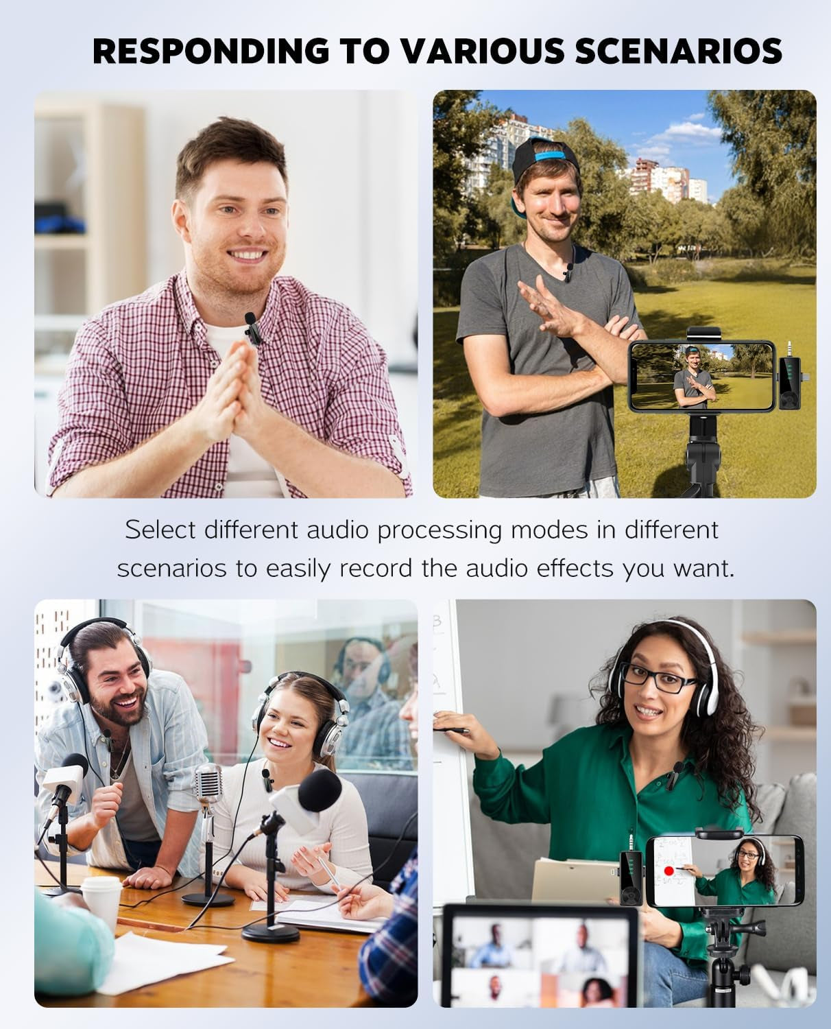 4-Pack Wireless Lavalier Microphone – Clip-On Mic for iPhone & Android
