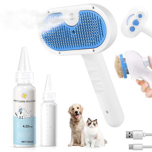 Pet Steam Brush for Dogs & Cats – Mist Grooming Deshedding Comb