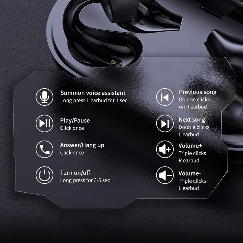 Open-Ear Ear Clip Bluetooth 5.2 Wireless Headphones with Mic