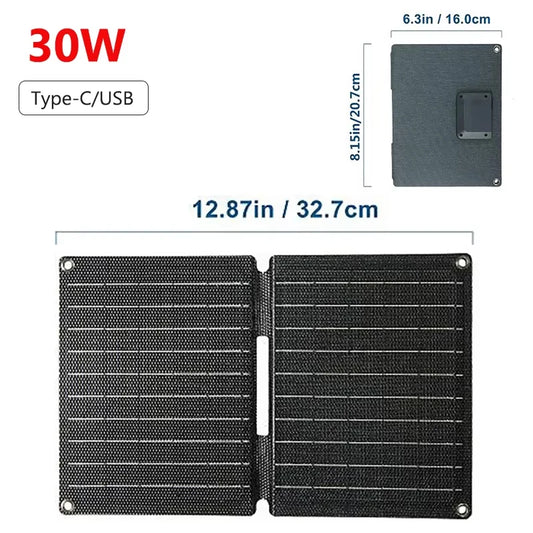 60W Foldable Solar Panel Portable USB Type-C Folding Bag Outdoor Power Charger for Phone Hiking Camping Mobile Power Supplies