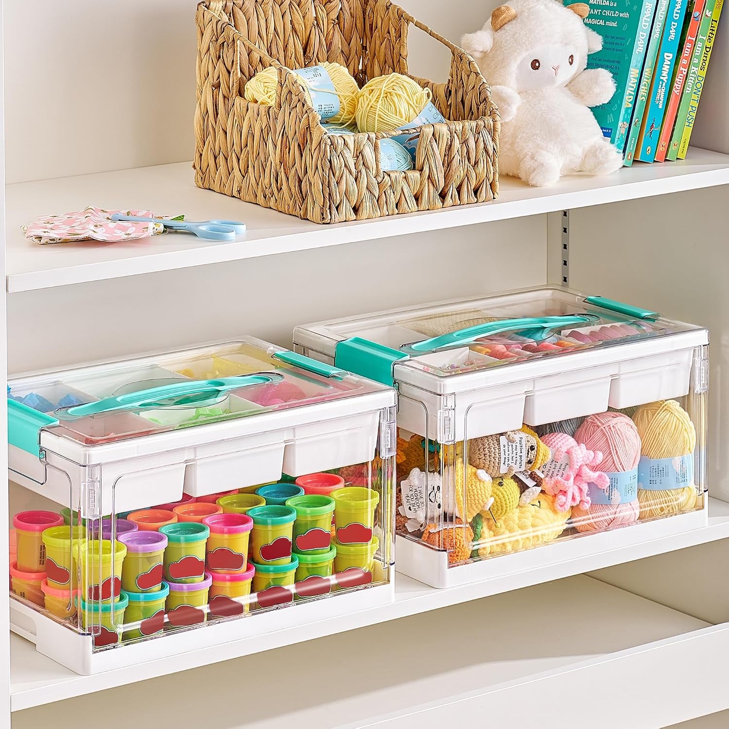 24 QT Clear Craft Organizer with Removable Tray & Dividers, 1 Pack | Storage Box for Coloring Books, Modeling Clay, Molds and Art Supplies, Keeps Craft Materials Organized and Easy to Access