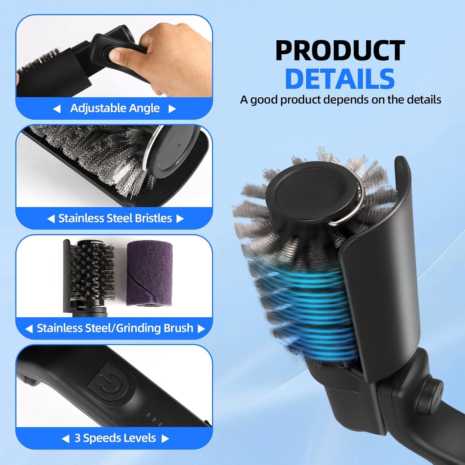 Rechargeable Electric Grill Brush with 3 Speeds