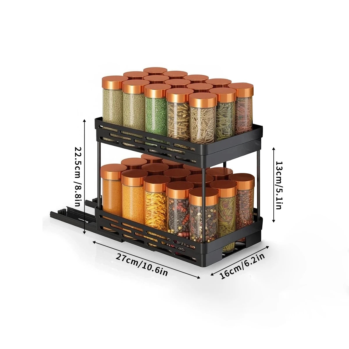 Large Capacity Seasoning Spcie Jar Racks Pull-Out 2 Layers Plastic Storage Rack Multi-Purpose Kitchen Organizer Cabinet Shelf