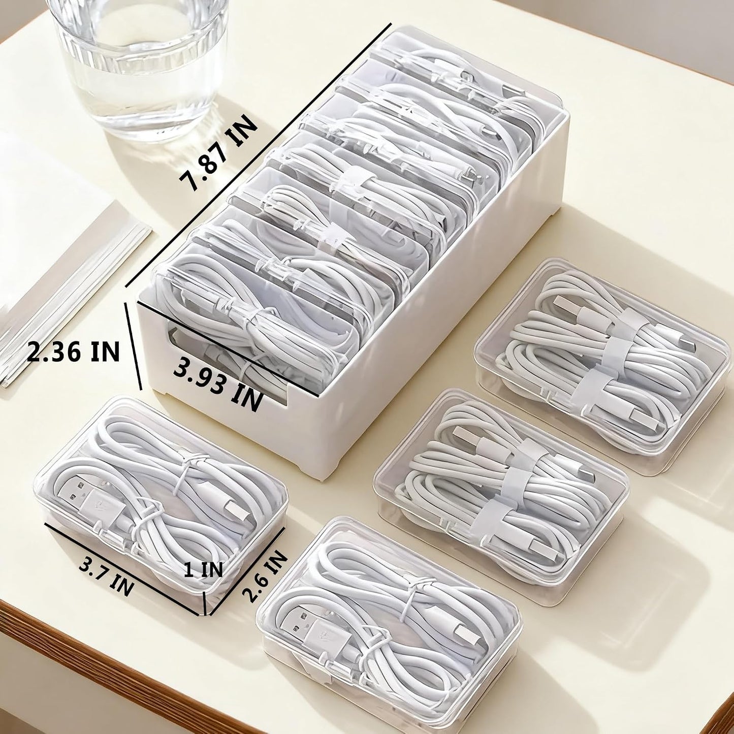 Cable Organizer Storage Box with 7 Wire Ties and Label Stickers,Desktop Cable Management Box with Switch, Power Cord Organizer for Office,Home,Desk Accessories Storage Stationery Supplies（Clear）