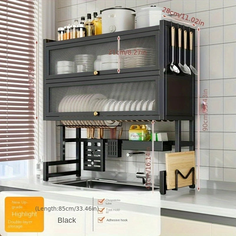 Over-the-Sink Dish Drying Rack with Dustproof Cabinet Doors