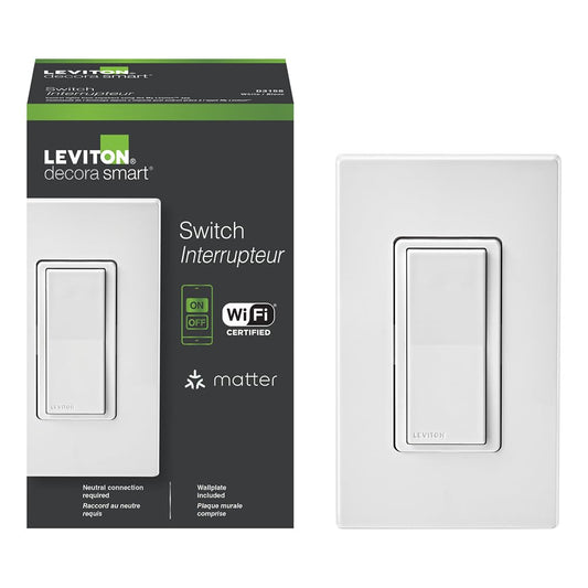 Decora Smart Switch, Wi-Fi, Works with Matter, Alexa, Google Assistant, Apple Home/Siri & Wired or Wirefree 3-Way, Neutral Wire Required, D315S-1RW, White