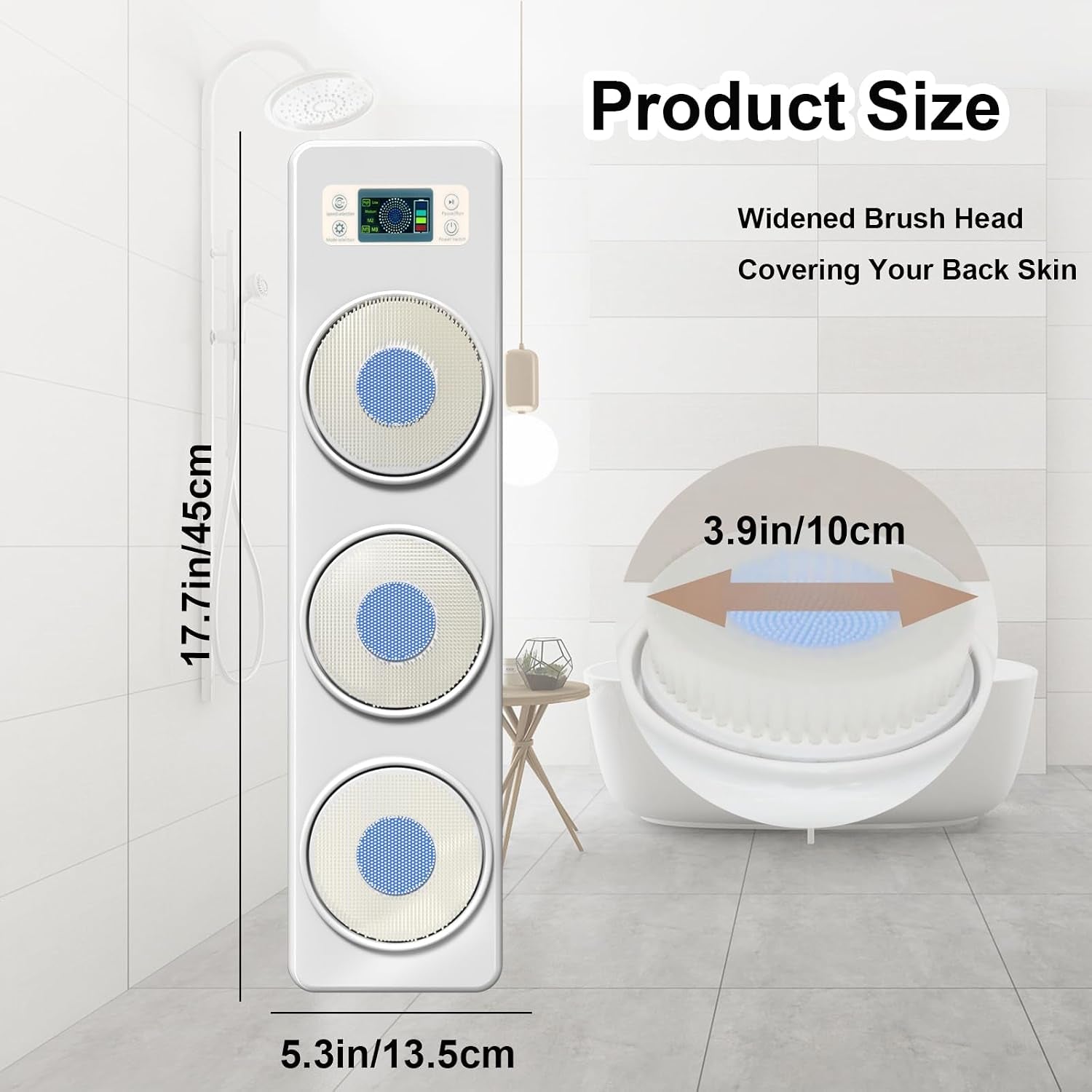 Electric Shower Brush for Body, Wall Mounted Back Scrubber for Shower, Exfoliating Shower Brush with Intelligent Display Screen,Back Bath Scrubber for Massage and Deep Cleansing