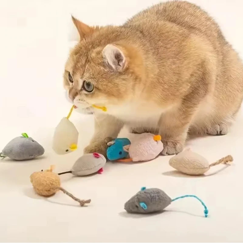 Interactive Plush Mouse Cat Toy Set – Random Colour Pack