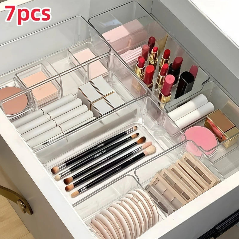 7 Pcs Set Drawer Divide Desktop Storage Box Cosmetics Storage Toolbox Underwear Socks Partition Sorting Transparent Storage Rack