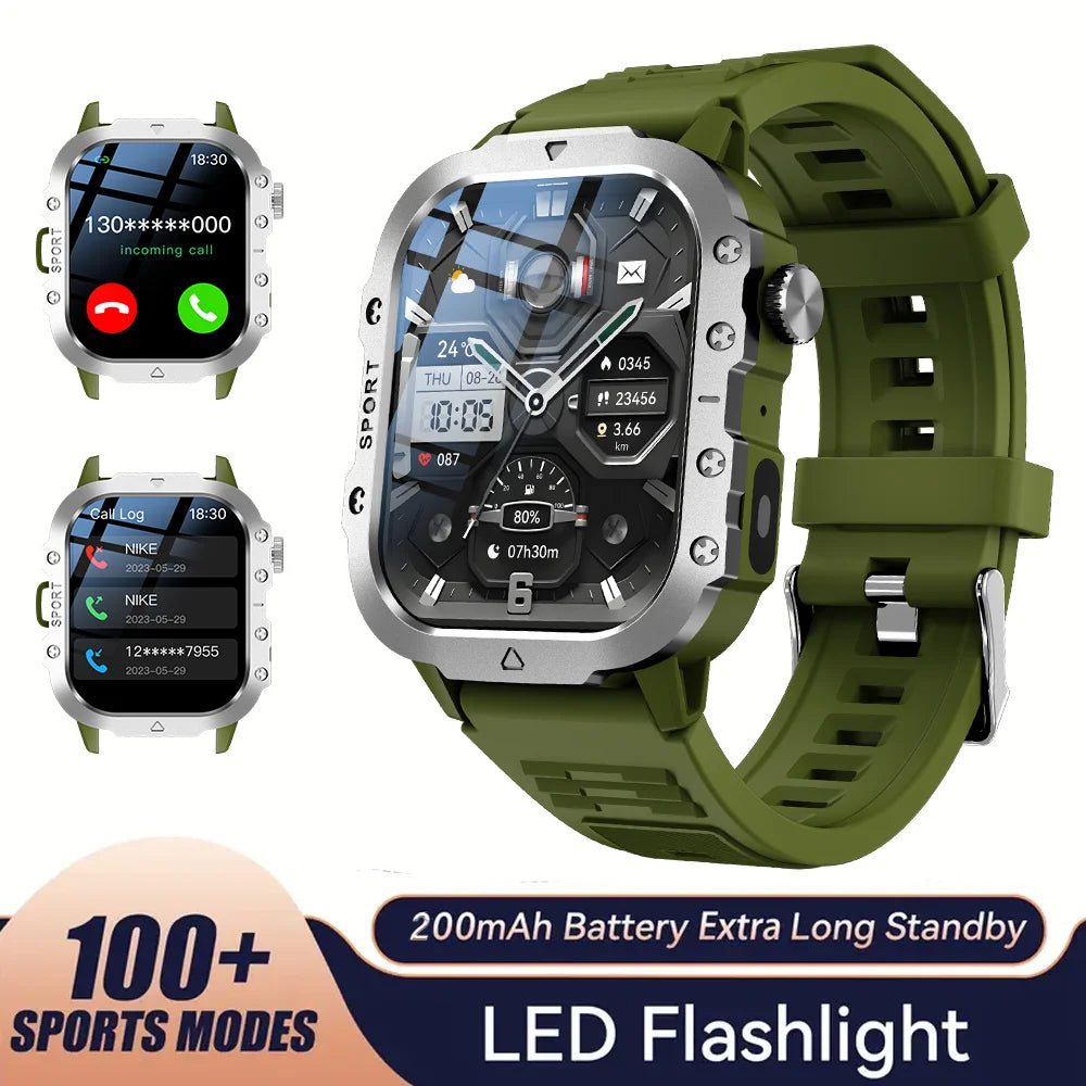 Sports Smart Watch Men'S Outdoor Sports Fitness Tracker Health Monitor LED Flashlight 2.01” Bluetooth Talk Smart Watch