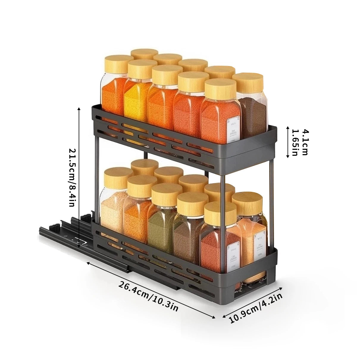 Large Capacity Seasoning Spcie Jar Racks Pull-Out 2 Layers Plastic Storage Rack Multi-Purpose Kitchen Organizer Cabinet Shelf