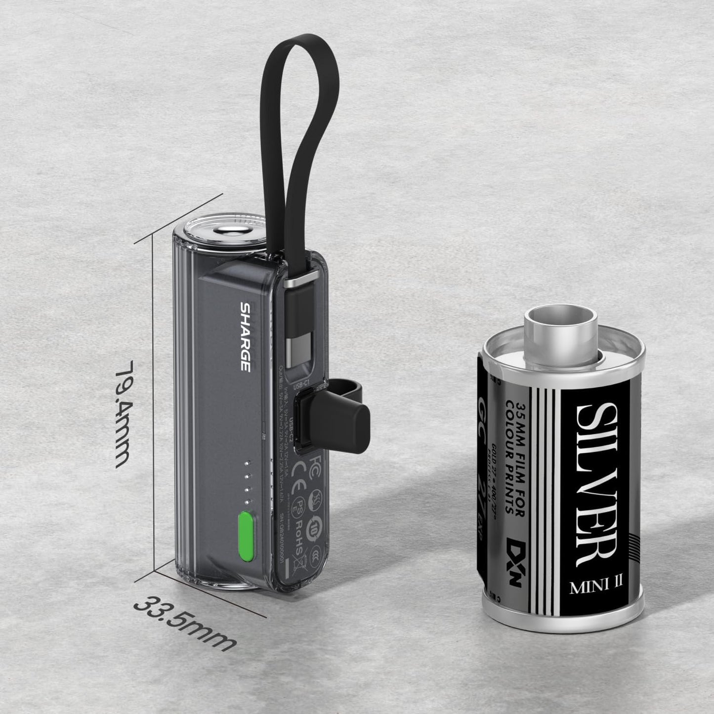 SHARGE Retractable 3-in-1 10000mAh Power Bank with USB-C Cable