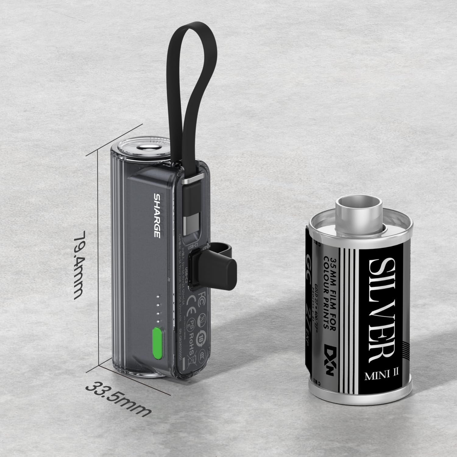 SHARGE Retractable 3-in-1 10000mAh Power Bank with USB-C Cable