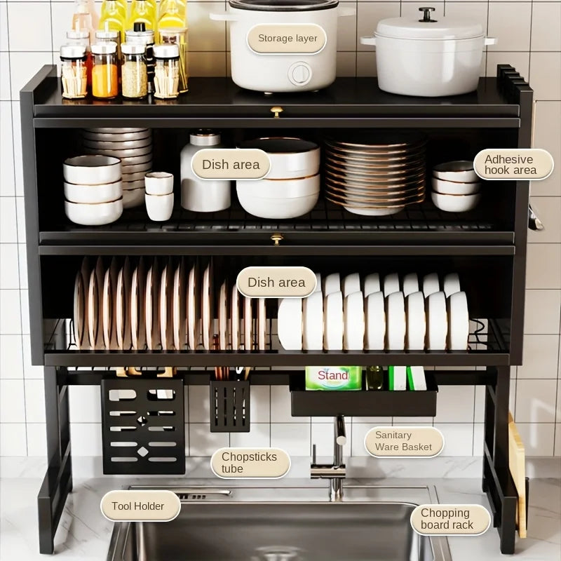 Over-the-Sink Dish Drying Rack with Dustproof Cabinet Doors