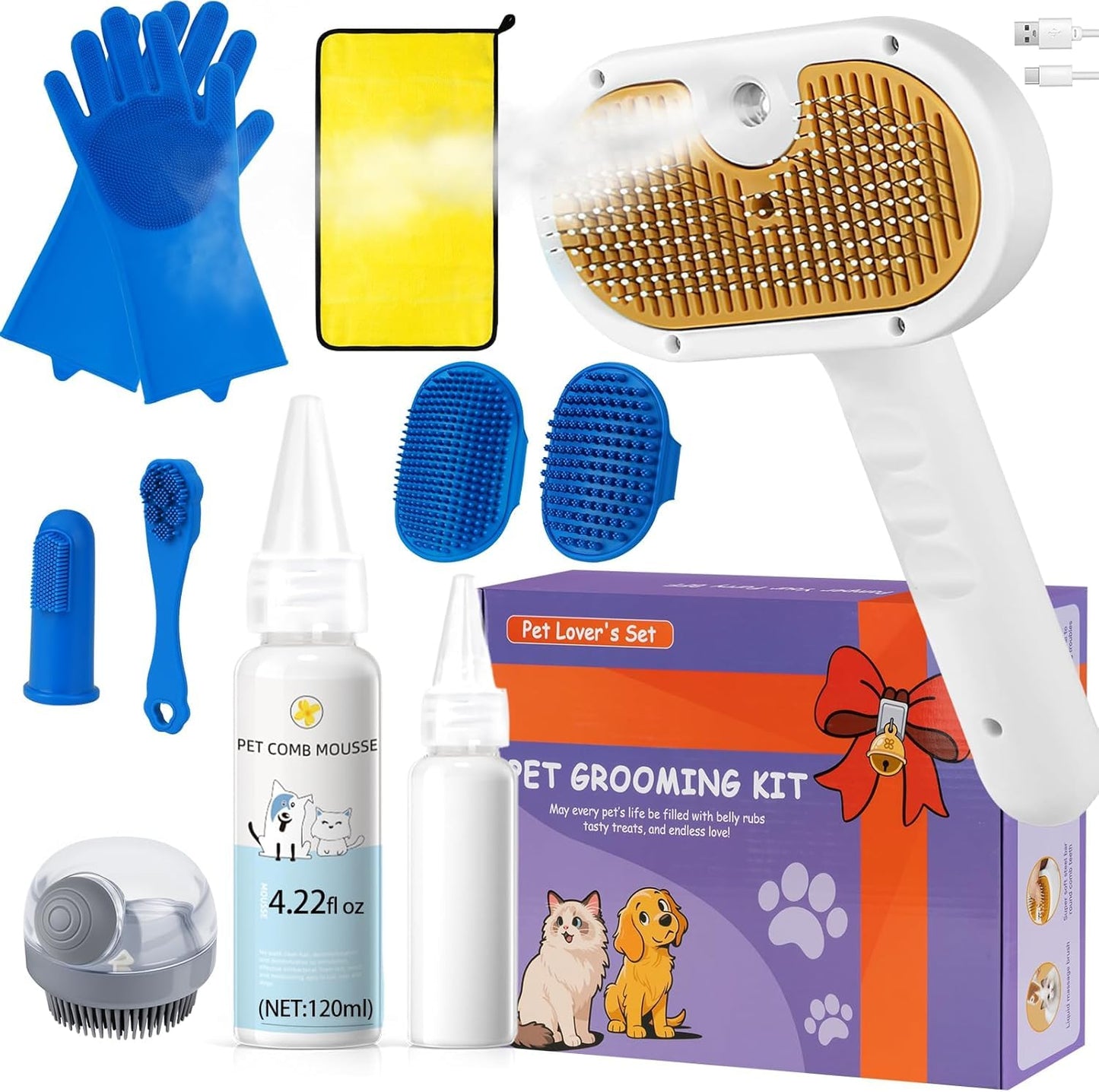 Pet Steam Brush for Dogs & Cats – Mist Grooming Deshedding Comb