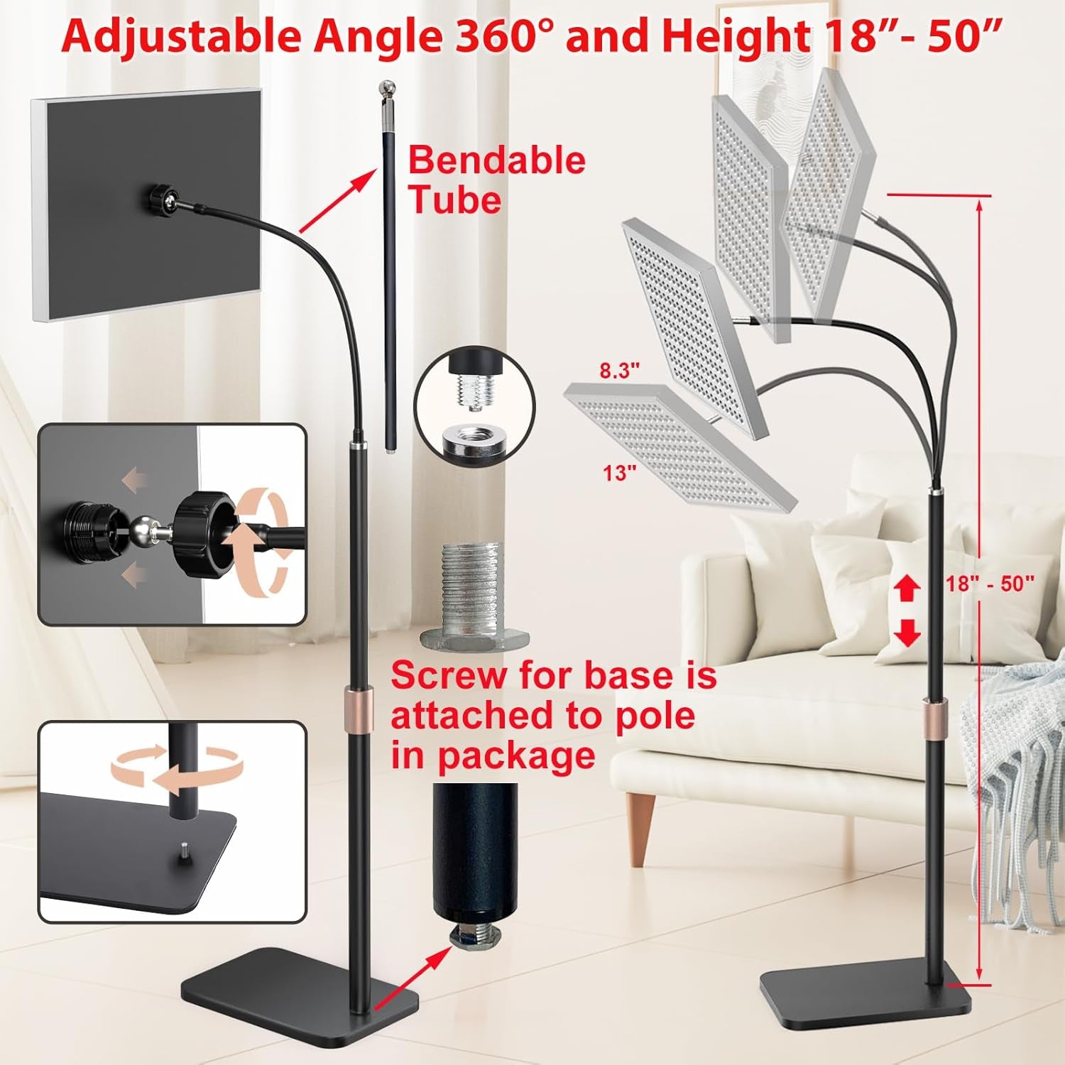 Red Light Therapy Panel Lamp with Stand 660nm & 850nm | i-Venoya