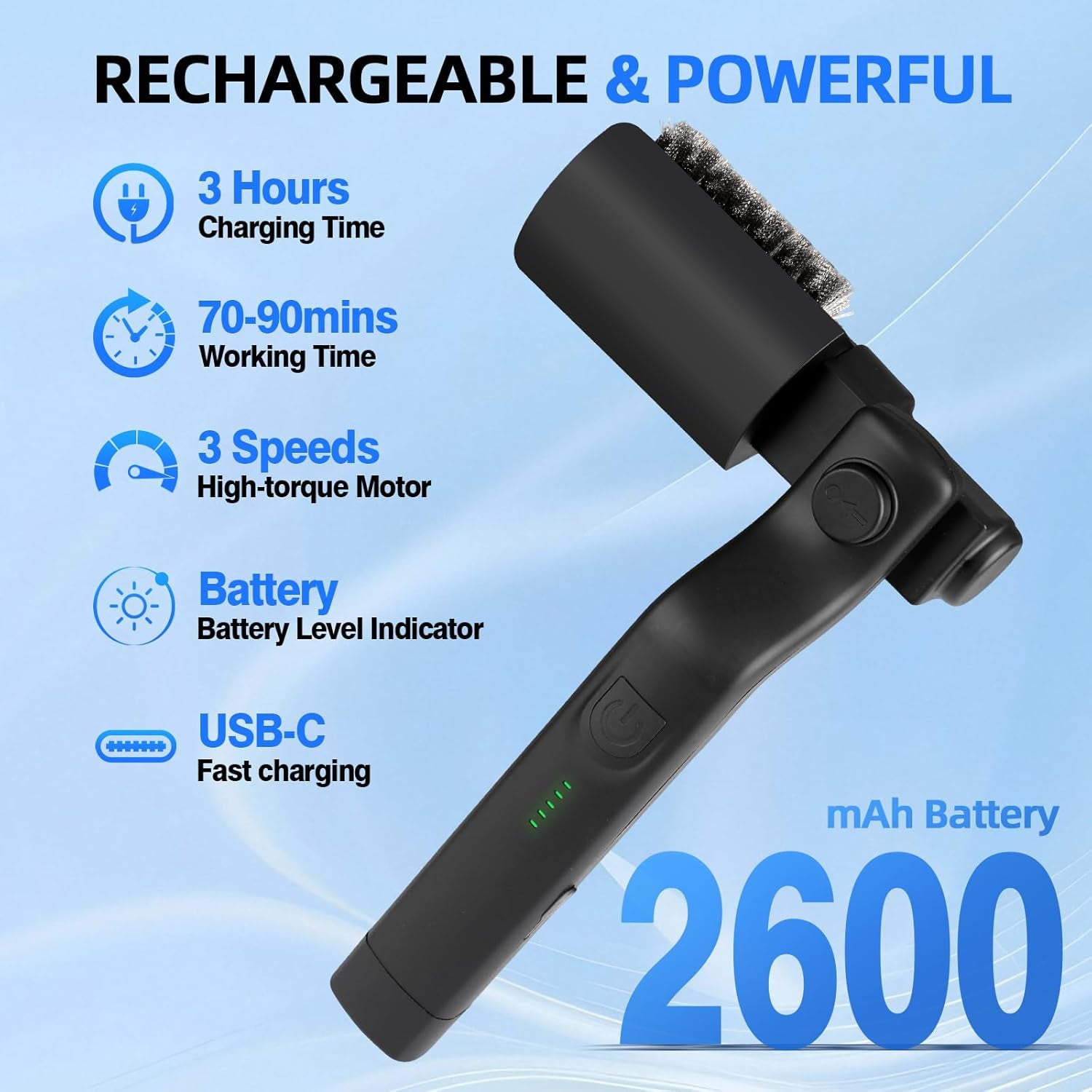 Rechargeable Electric Grill Brush with 3 Speeds