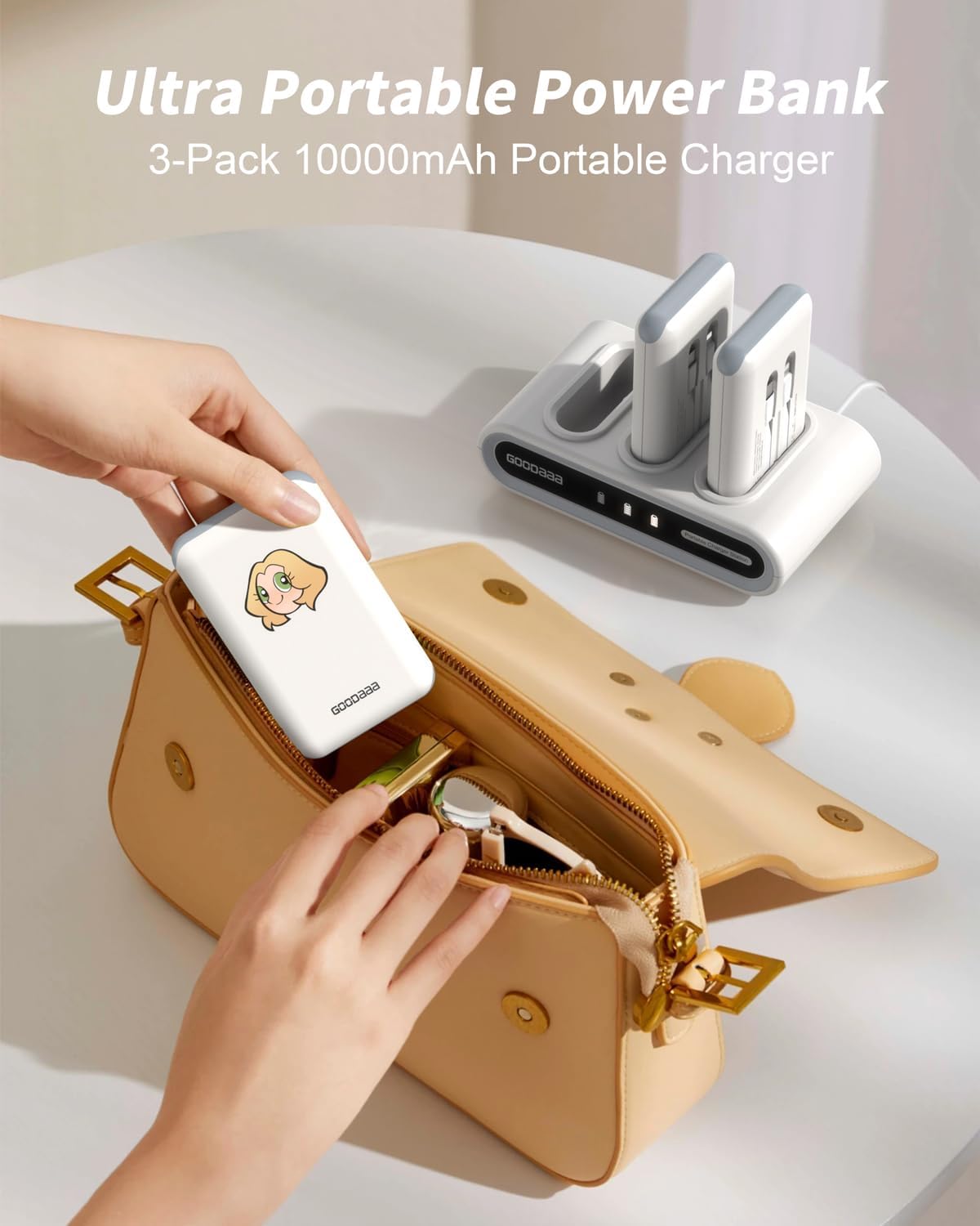 GOODaaa 3-Pack 10000mAh Portable Charger Set with Charging Dock