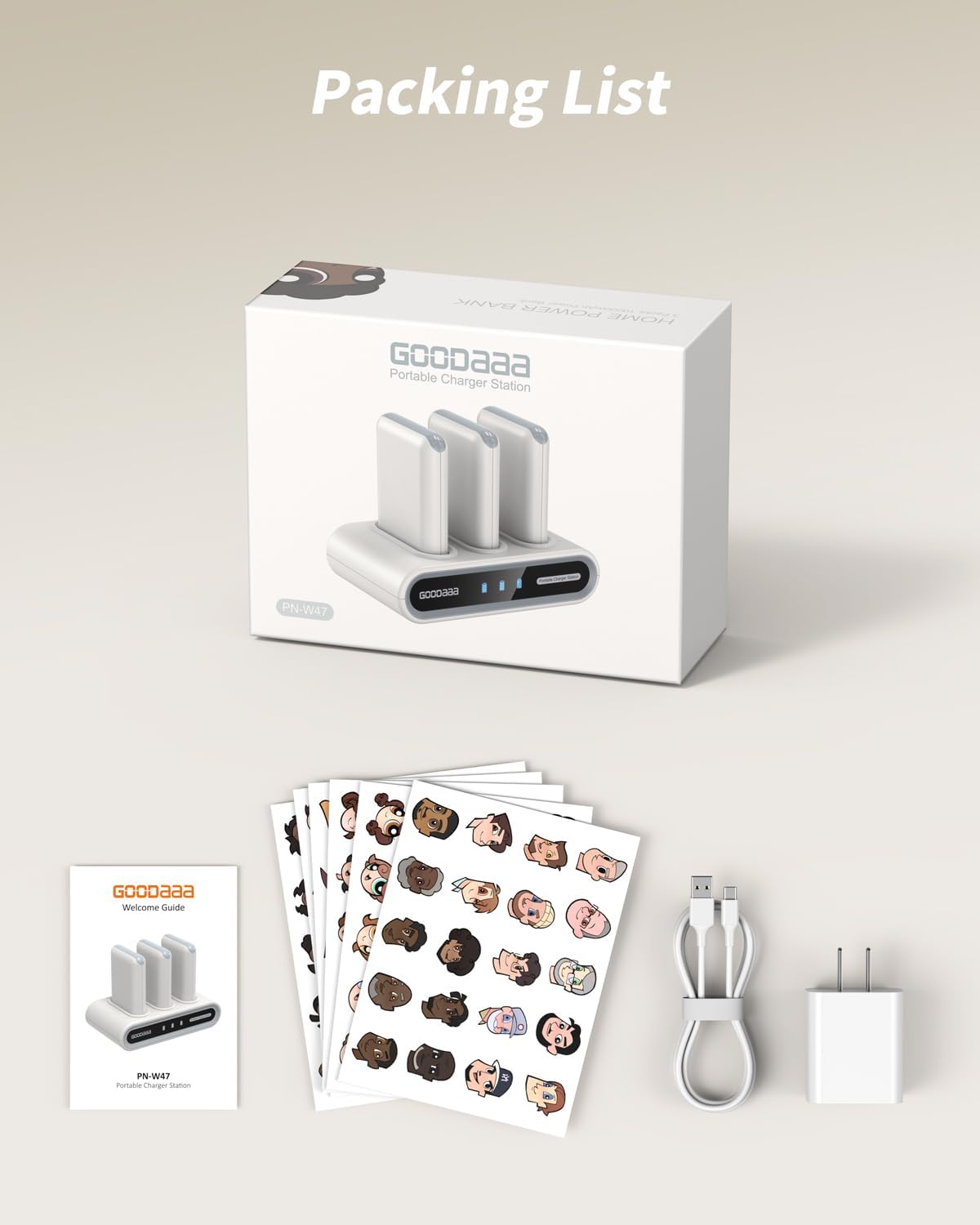 GOODaaa 3-Pack 10000mAh Portable Charger Set with Charging Dock