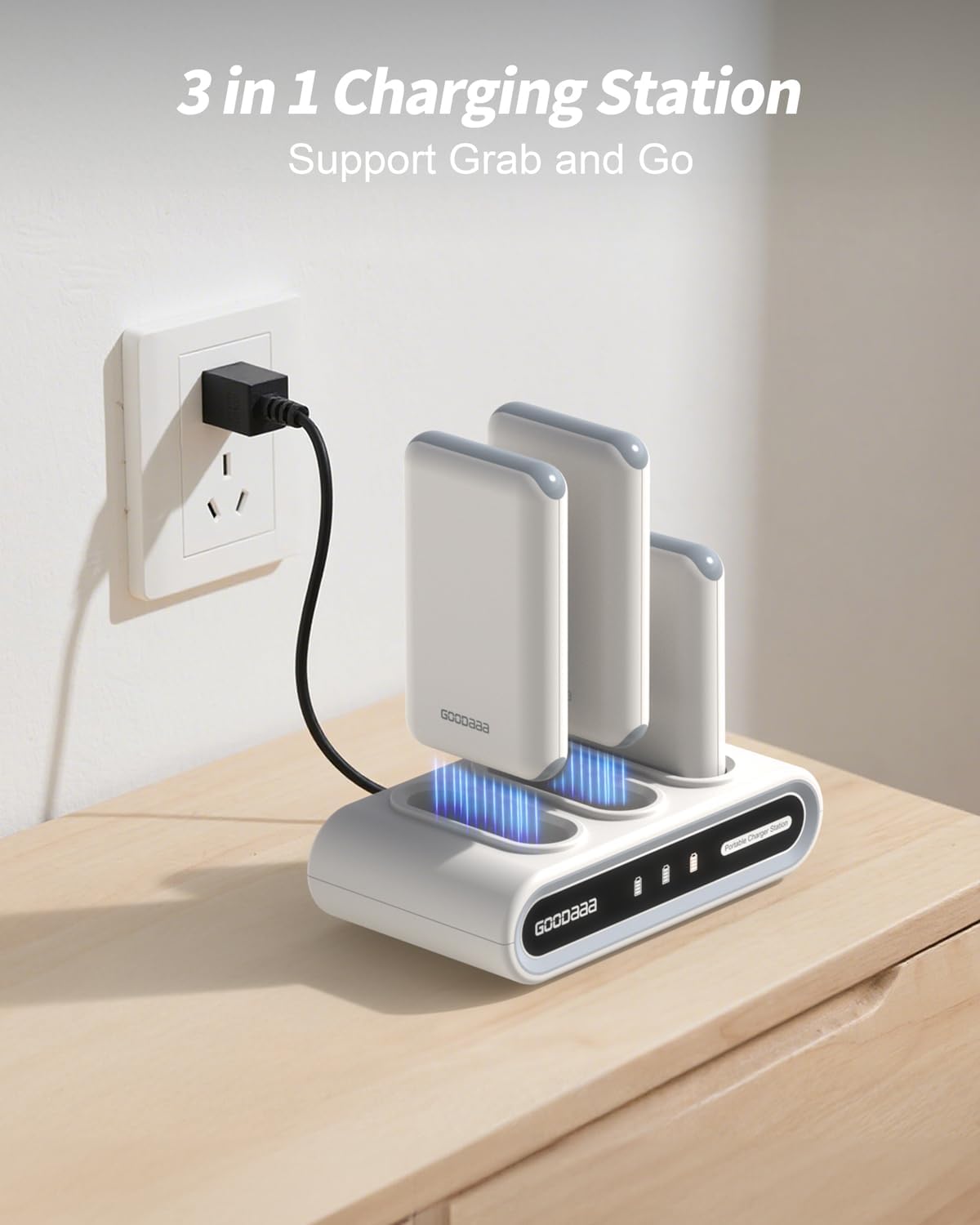 GOODaaa 3-Pack 10000mAh Portable Charger Set with Charging Dock