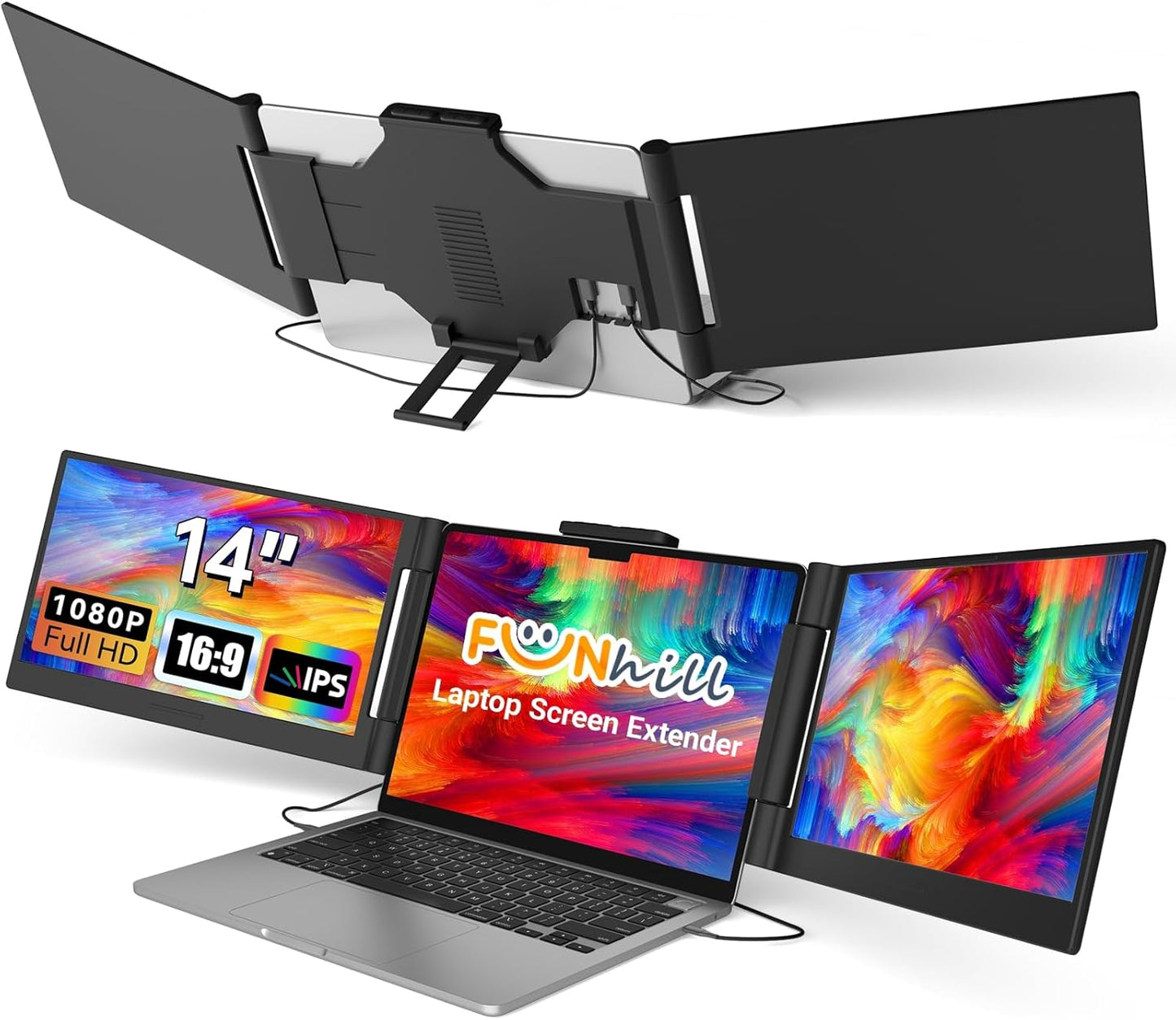 Funhill 14-Inch Laptop Screen Extender Triple Portable Monitor