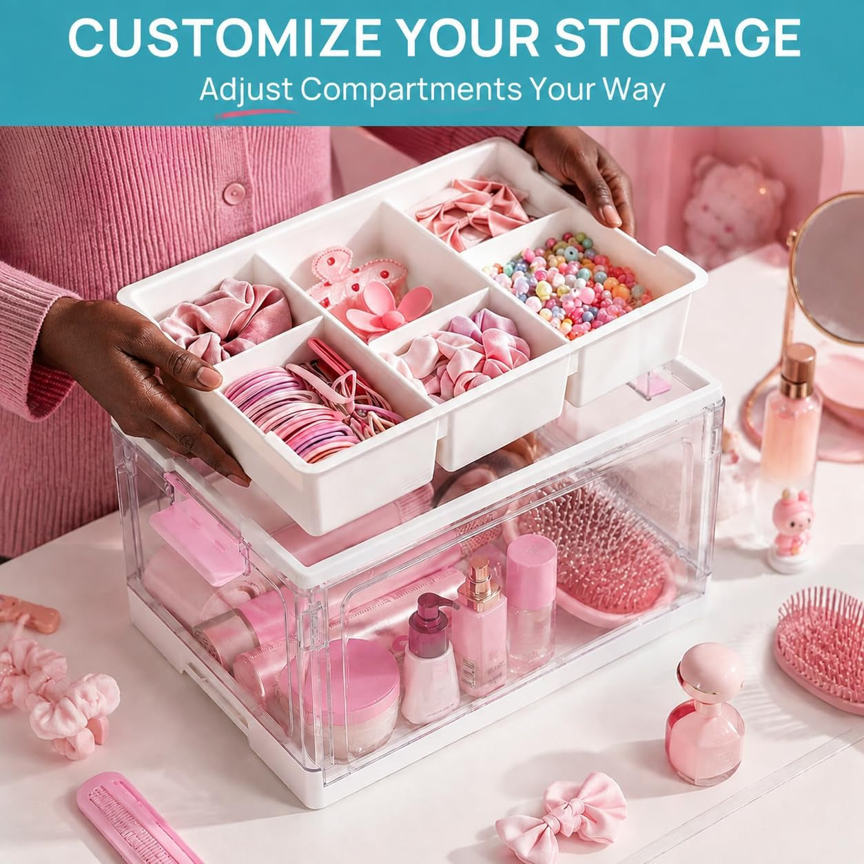 24 QT Clear Craft Organizer with Removable Tray & Dividers, 1 Pack | Storage Box for Coloring Books, Modeling Clay, Molds and Art Supplies, Keeps Craft Materials Organized and Easy to Access