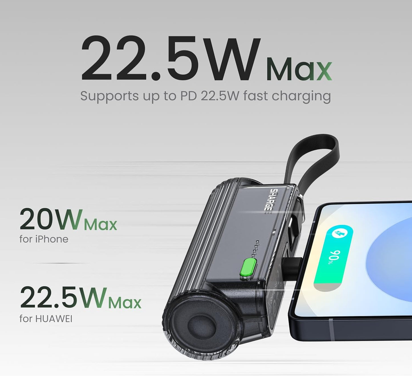 SHARGE Retractable 3-in-1 10000mAh Power Bank with USB-C Cable